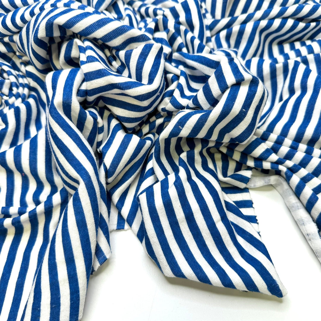 Marco Polo - Rib Knit Cotton Blend Knit - Blue/White Stripes - 2M Bundle - True Deadstock fabric Fabric by private - Sustainable Textile | FABCYCLE