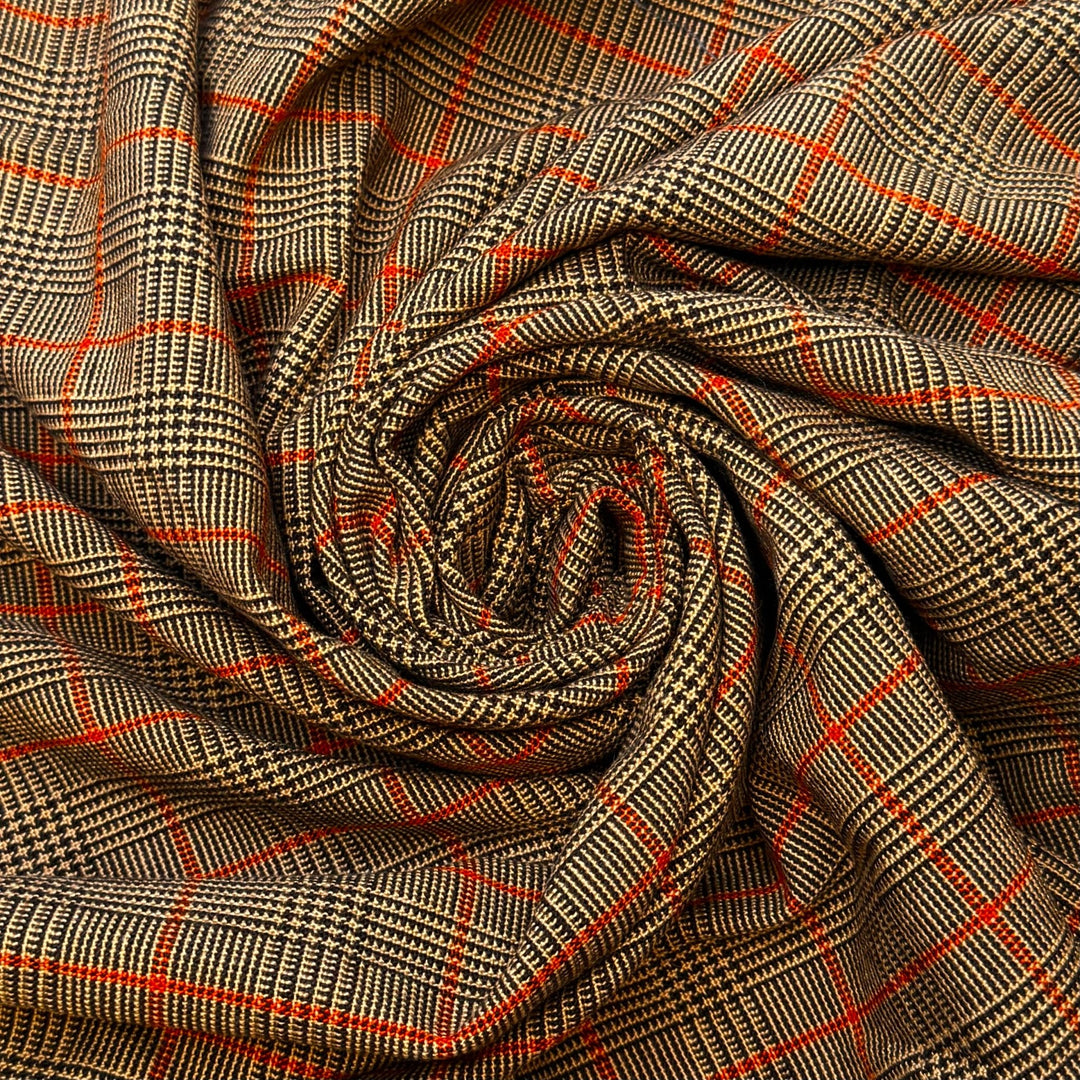 Matching Birthstones - Twill Weave Wool Blend Woven - Beige/Brown Plaid - 1M Bundle - True Deadstock fabric Fabric by private - Sustainable Textile | FABCYCLE
