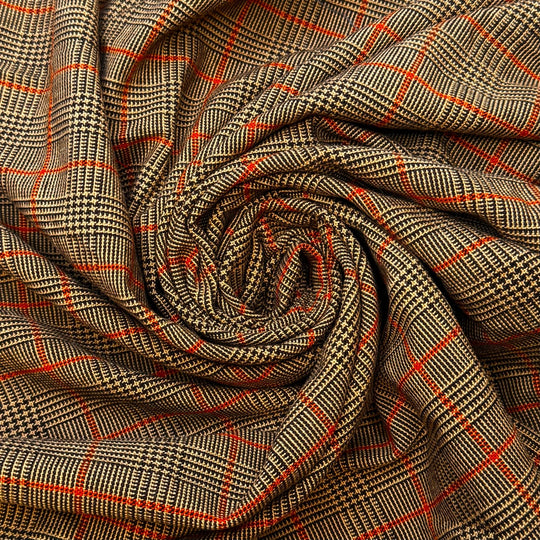 Matching Birthstones - Twill Weave Wool Blend Woven - Beige/Brown Plaid - 1M Bundle - True Deadstock fabric Fabric by private - Sustainable Textile | FABCYCLE