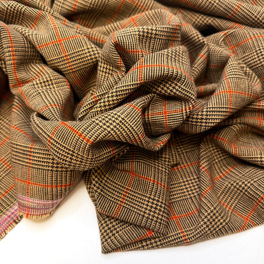 Matching Birthstones - Twill Weave Wool Blend Woven - Beige/Brown Plaid - 1M Bundle - True Deadstock fabric Fabric by private - Sustainable Textile | FABCYCLE
