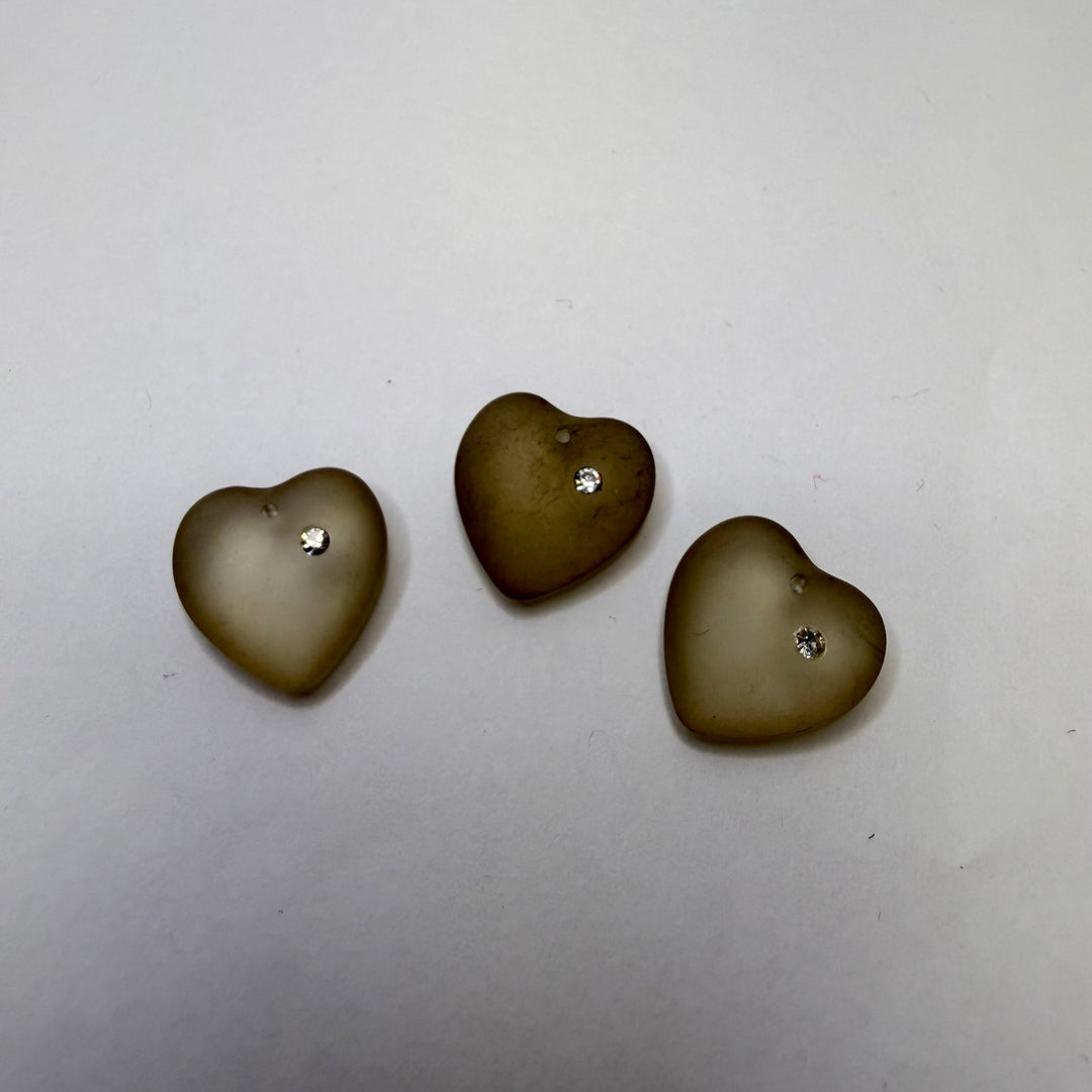 Matte Glass Hearts With Rhinestones Beads - White - 3 Pack - True Deadstock supplies Fabric by private - Sustainable Textile | FABCYCLE