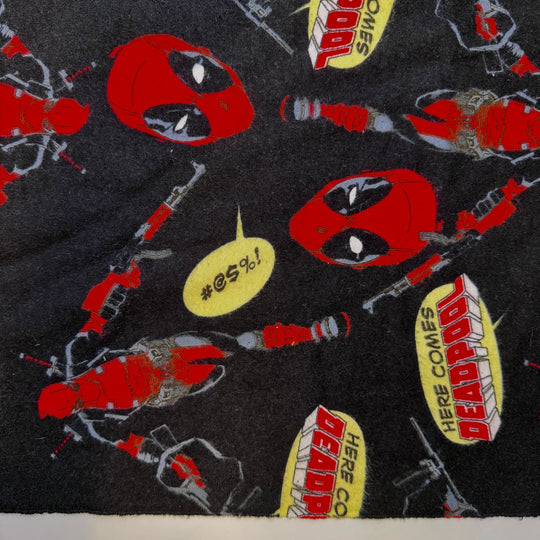Maximum Effort - Flanel Cotton Woven - Black Multi Deadpool Comic Motif - 1.1M Bundle - True Deadstock fabric Fabric by private - Sustainable Textile | FABCYCLE