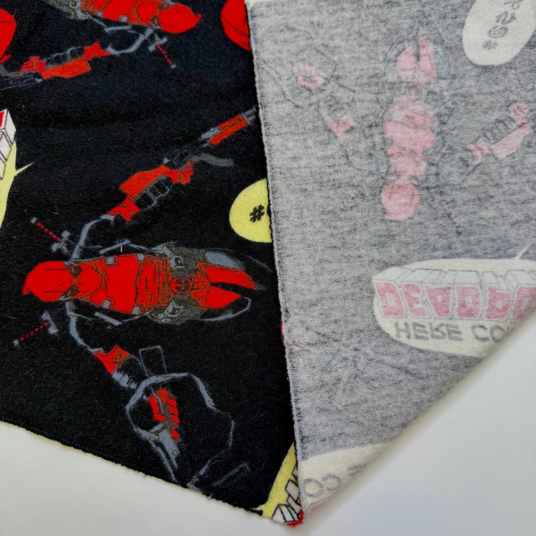 Maximum Effort - Flanel Cotton Woven - Black Multi Deadpool Comic Motif - 1.1M Bundle - True Deadstock fabric Fabric by private - Sustainable Textile | FABCYCLE