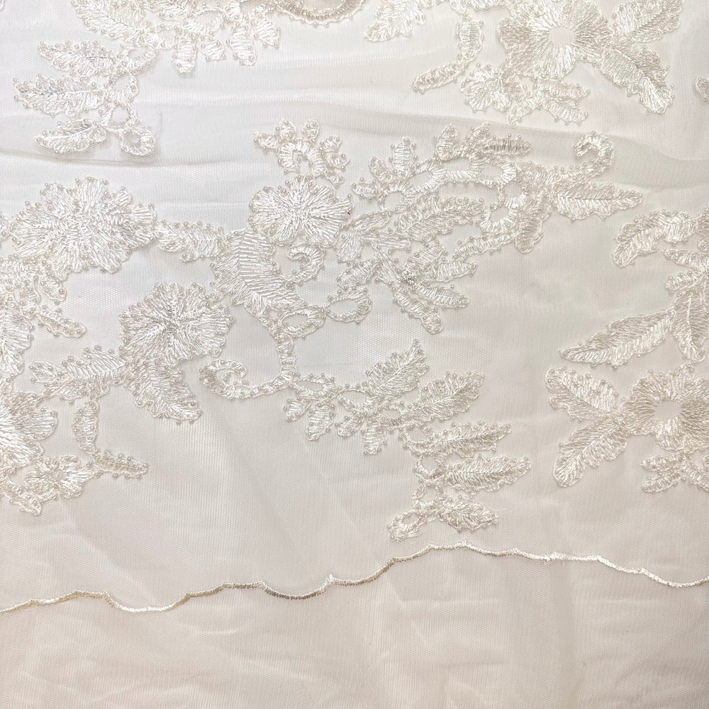 May Queen Gown Inspo - Beaded Lace Polyester Blend Woven - White Floral - Bundles - True Deadstock fabric Fabric by private - Sustainable Textile | FABCYCLE