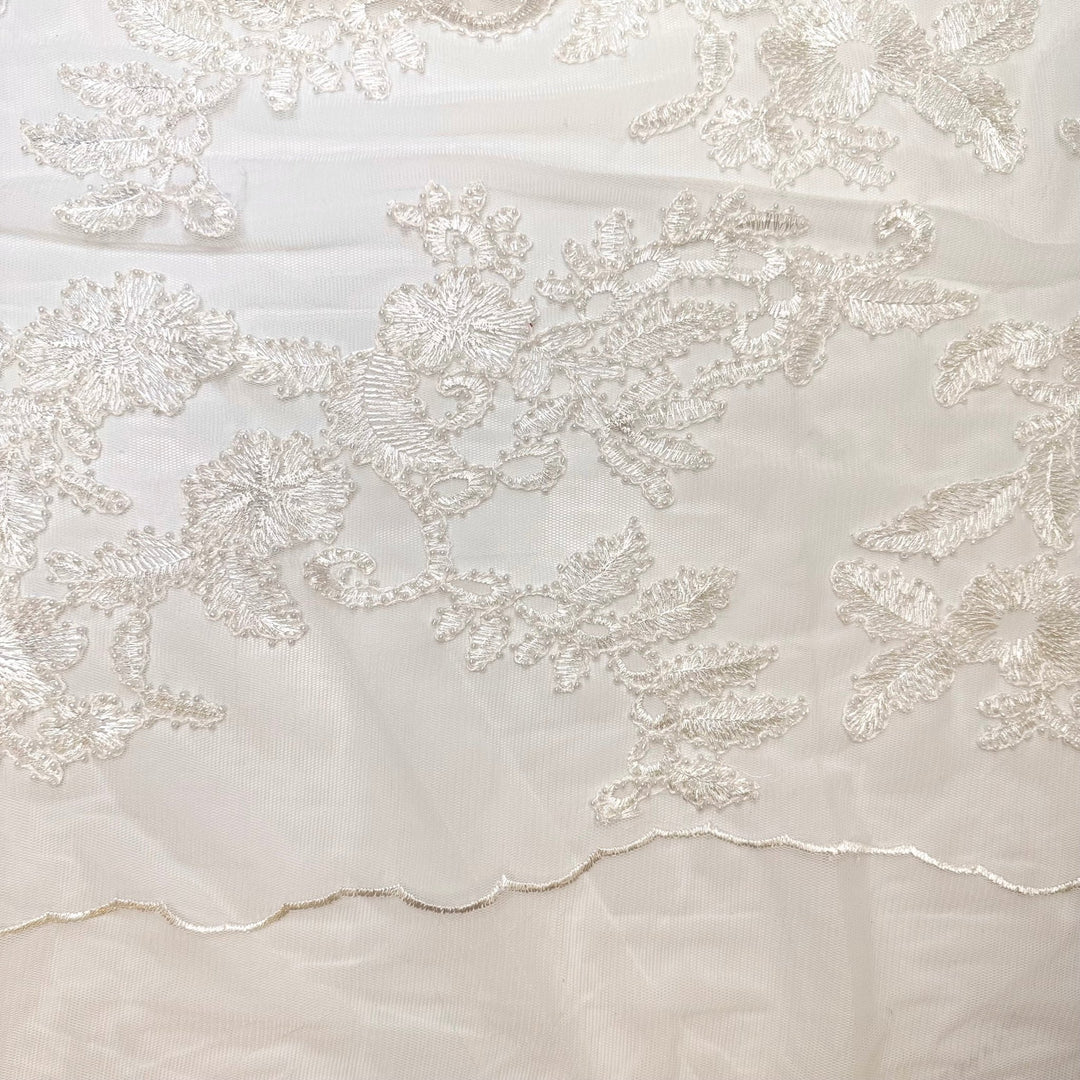 May Queen Gown Inspo - Beaded Lace Polyester Blend Woven - White Floral - Bundles - True Deadstock fabric Fabric by private - Sustainable Textile | FABCYCLE
