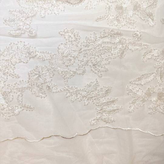 May Queen Gown Inspo - Beaded Lace Polyester Blend Woven - White Floral - Bundles - True Deadstock fabric Fabric by private - Sustainable Textile | FABCYCLE