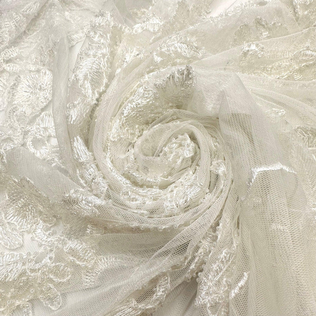 May Queen Gown Inspo - Beaded Lace Polyester Blend Woven - White Floral - Bundles - True Deadstock fabric Fabric by private - Sustainable Textile | FABCYCLE