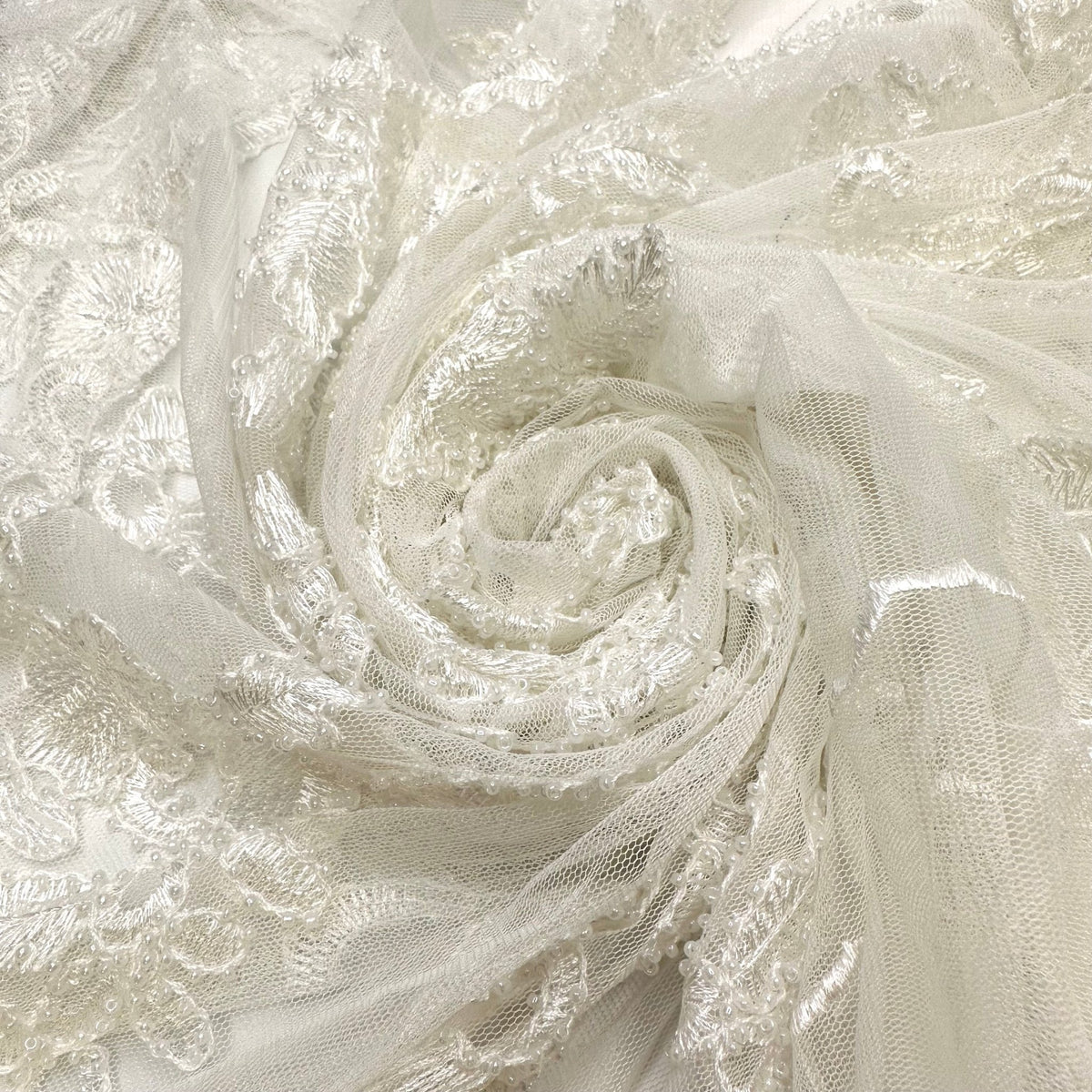 May Queen Gown Inspo - Beaded Lace Polyester Blend Woven - White Floral - Bundles - True Deadstock fabric Fabric by private - Sustainable Textile | FABCYCLE