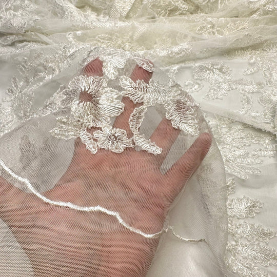 May Queen Gown Inspo - Beaded Lace Polyester Blend Woven - White Floral - Bundles - True Deadstock fabric Fabric by private - Sustainable Textile | FABCYCLE