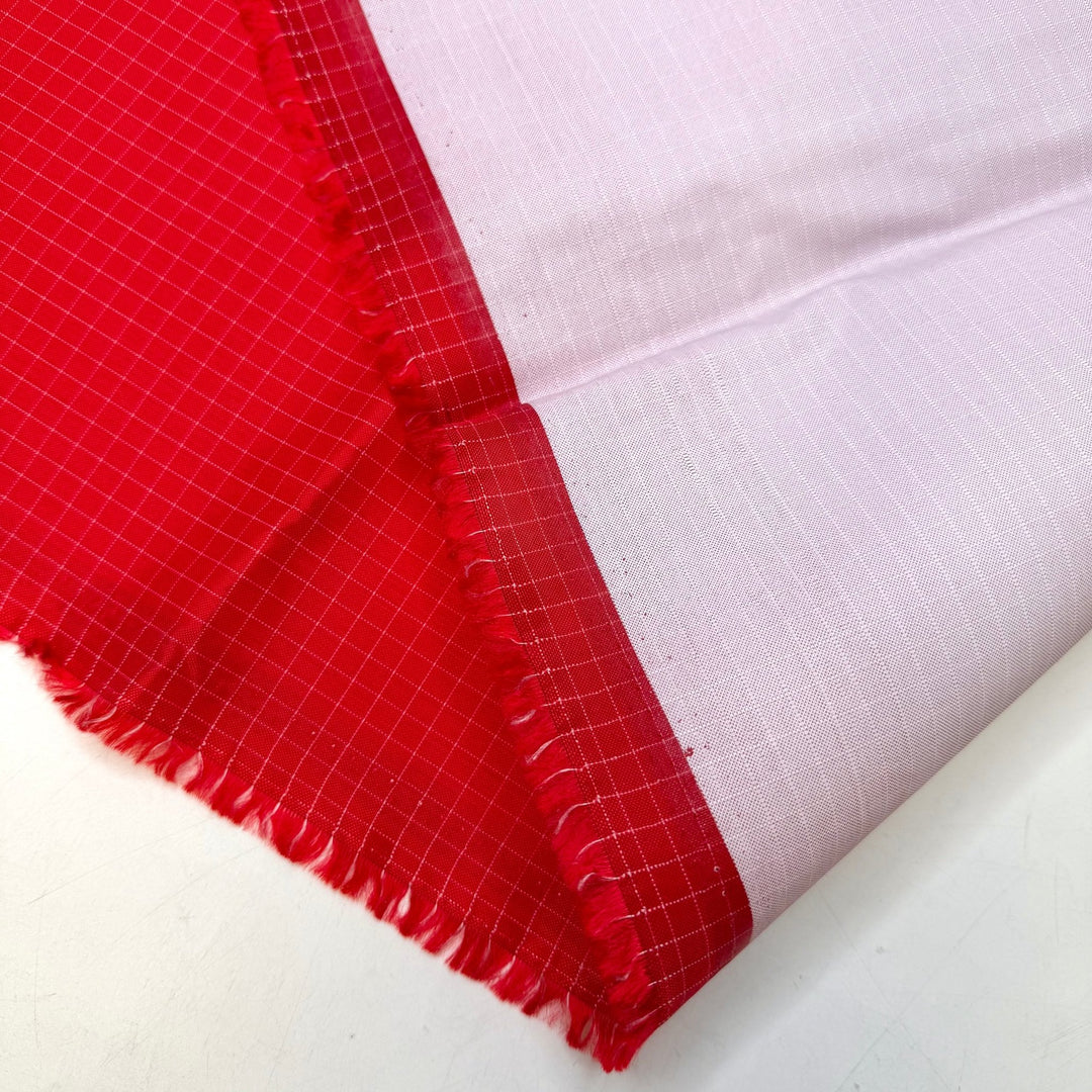 Measure Twice Cut Once - Waterproof Nylon/PU Woven - Red/White Geometric - 0.9M Bundle - True Deadstock fabric Fabric by private - Sustainable Textile | FABCYCLE