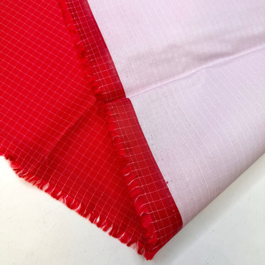 Measure Twice Cut Once - Waterproof Nylon/PU Woven - Red/White Geometric - 0.9M Bundle - True Deadstock fabric Fabric by private - Sustainable Textile | FABCYCLE