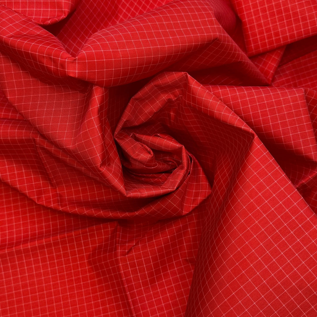 Measure Twice Cut Once - Waterproof Nylon/PU Woven - Red/White Geometric - 0.9M Bundle - True Deadstock fabric Fabric by private - Sustainable Textile | FABCYCLE