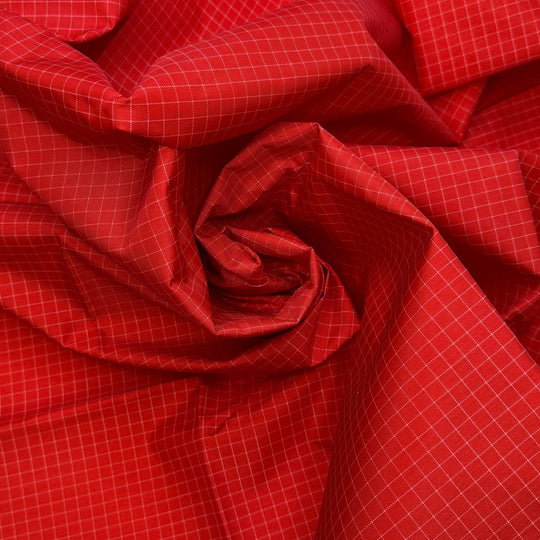 Measure Twice Cut Once - Waterproof Nylon/PU Woven - Red/White Geometric - 0.9M Bundle - True Deadstock fabric Fabric by private - Sustainable Textile | FABCYCLE