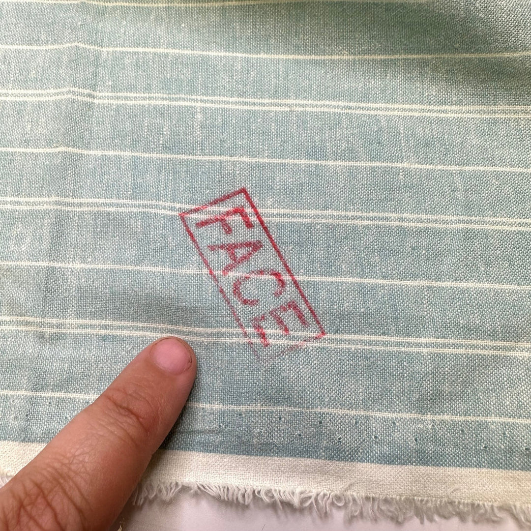 Meditation Get Away - Linen Woven - Light Blue/White Pinstripe - 0.45M Bundle - True Deadstock fabric Fabric by private - Sustainable Textile | FABCYCLE
