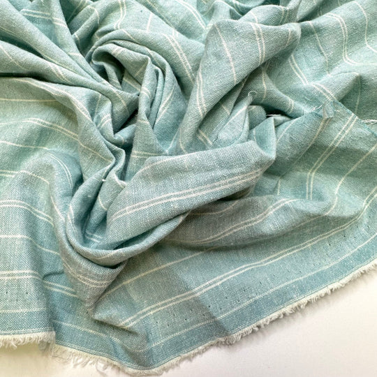 Meditation Get Away - Linen Woven - Light Blue/White Pinstripe - 0.45M Bundle - True Deadstock fabric Fabric by private - Sustainable Textile | FABCYCLE