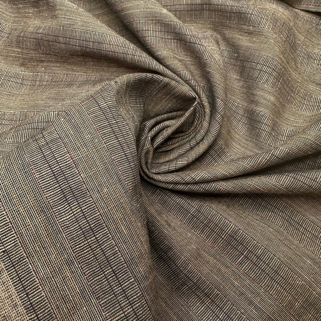 Meeting In The Middle - Cotton/Linen Woven - Beige/Brown Pinstripe - 1.75M Bundle - True Deadstock fabric Fabric by private - Sustainable Textile | FABCYCLE
