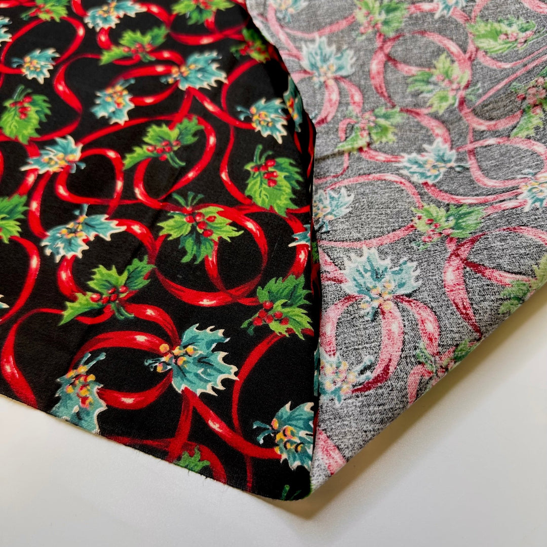 Meeting Under The Mistletoe - Vintage Cotton Woven - Black Multi Floral - 0.9M Bundle - True Deadstock fabric Fabric by private - Sustainable Textile | FABCYCLE