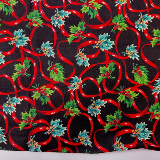 Meeting Under The Mistletoe - Vintage Cotton Woven - Black Multi Floral - 0.9M Bundle - True Deadstock fabric Fabric by private - Sustainable Textile | FABCYCLE