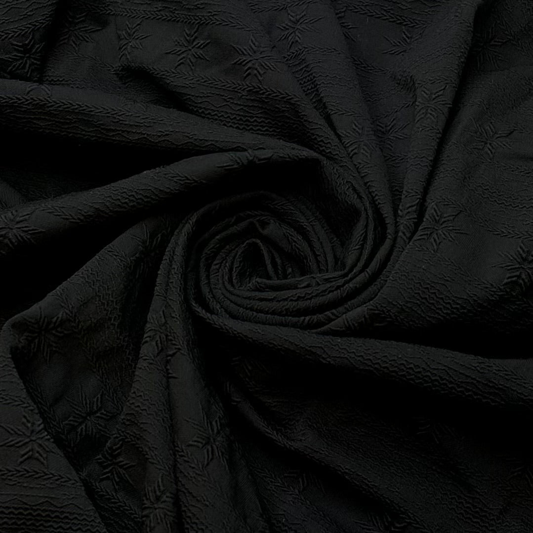 Memories Of Winter - Raised Texture Polyester Blend Knit - Black Geometric - 1.3M Bundle - True Deadstock fabric Fabric by private - Sustainable Textile | FABCYCLE
