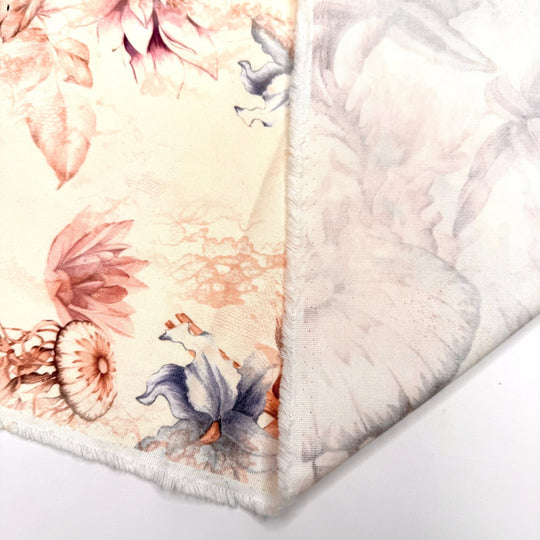 Memories Washing Ashore - Denim Cotton/Spandex Woven - Cream/Pink Floral - 1.75M Bundle - True Deadstock fabric Fabric by private - Sustainable Textile | FABCYCLE