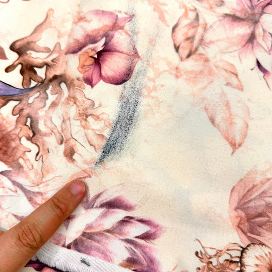 Memories Washing Ashore - Denim Cotton/Spandex Woven - Cream/Pink Floral - 1.75M Bundle - True Deadstock fabric Fabric by private - Sustainable Textile | FABCYCLE