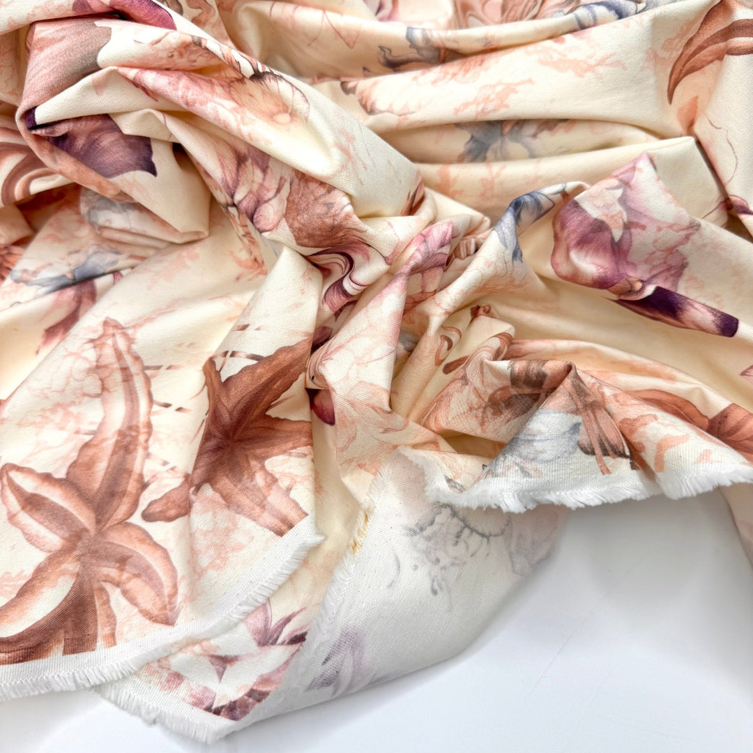 Memories Washing Ashore - Denim Cotton/Spandex Woven - Cream/Pink Floral - 1.75M Bundle - True Deadstock fabric Fabric by private - Sustainable Textile | FABCYCLE