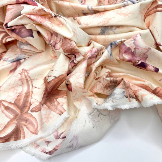 Memories Washing Ashore - Denim Cotton/Spandex Woven - Cream/Pink Floral - 1.75M Bundle - True Deadstock fabric Fabric by private - Sustainable Textile | FABCYCLE