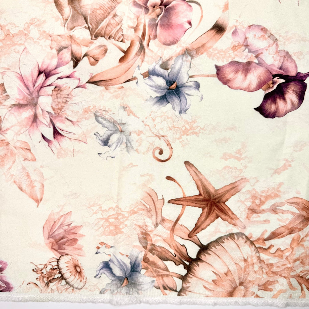 Memories Washing Ashore - Denim Cotton/Spandex Woven - Cream/Pink Floral - 1.75M Bundle - True Deadstock fabric Fabric by private - Sustainable Textile | FABCYCLE