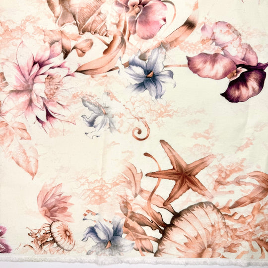 Memories Washing Ashore - Denim Cotton/Spandex Woven - Cream/Pink Floral - 1.75M Bundle - True Deadstock fabric Fabric by private - Sustainable Textile | FABCYCLE