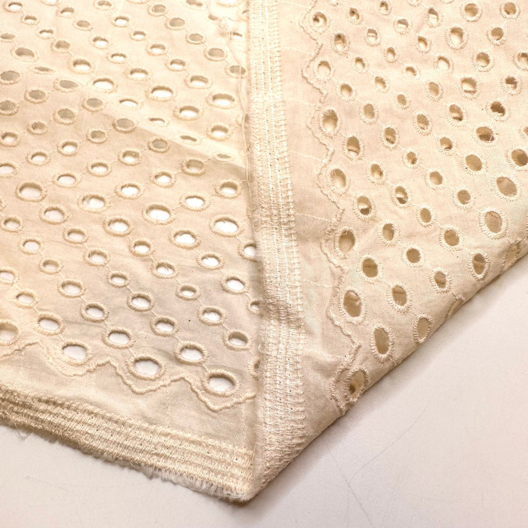 Mending Circle - Eyelet Cotton Blend Woven - Cream Polka Dots - 2.55M Bundle - True Deadstock fabric Fabric by private - Sustainable Textile | FABCYCLE
