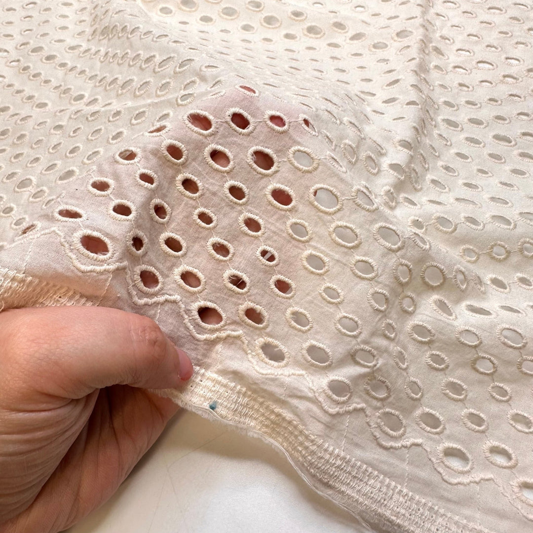 Mending Circle - Eyelet Cotton Blend Woven - Cream Polka Dots - 2.55M Bundle - True Deadstock fabric Fabric by private - Sustainable Textile | FABCYCLE