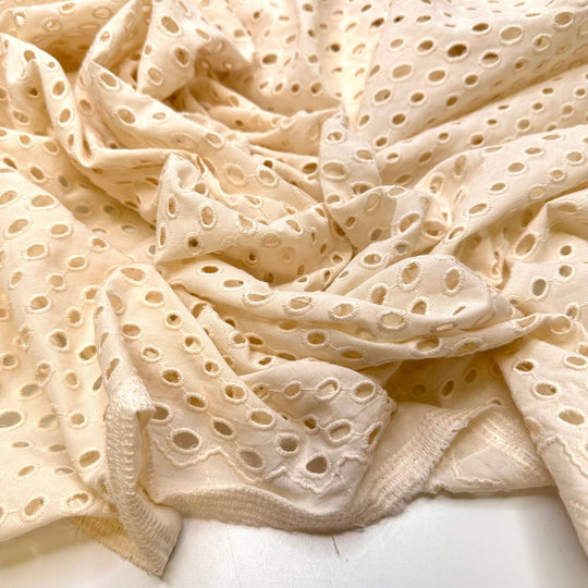 Mending Circle - Eyelet Cotton Blend Woven - Cream Polka Dots - 2.55M Bundle - True Deadstock fabric Fabric by private - Sustainable Textile | FABCYCLE