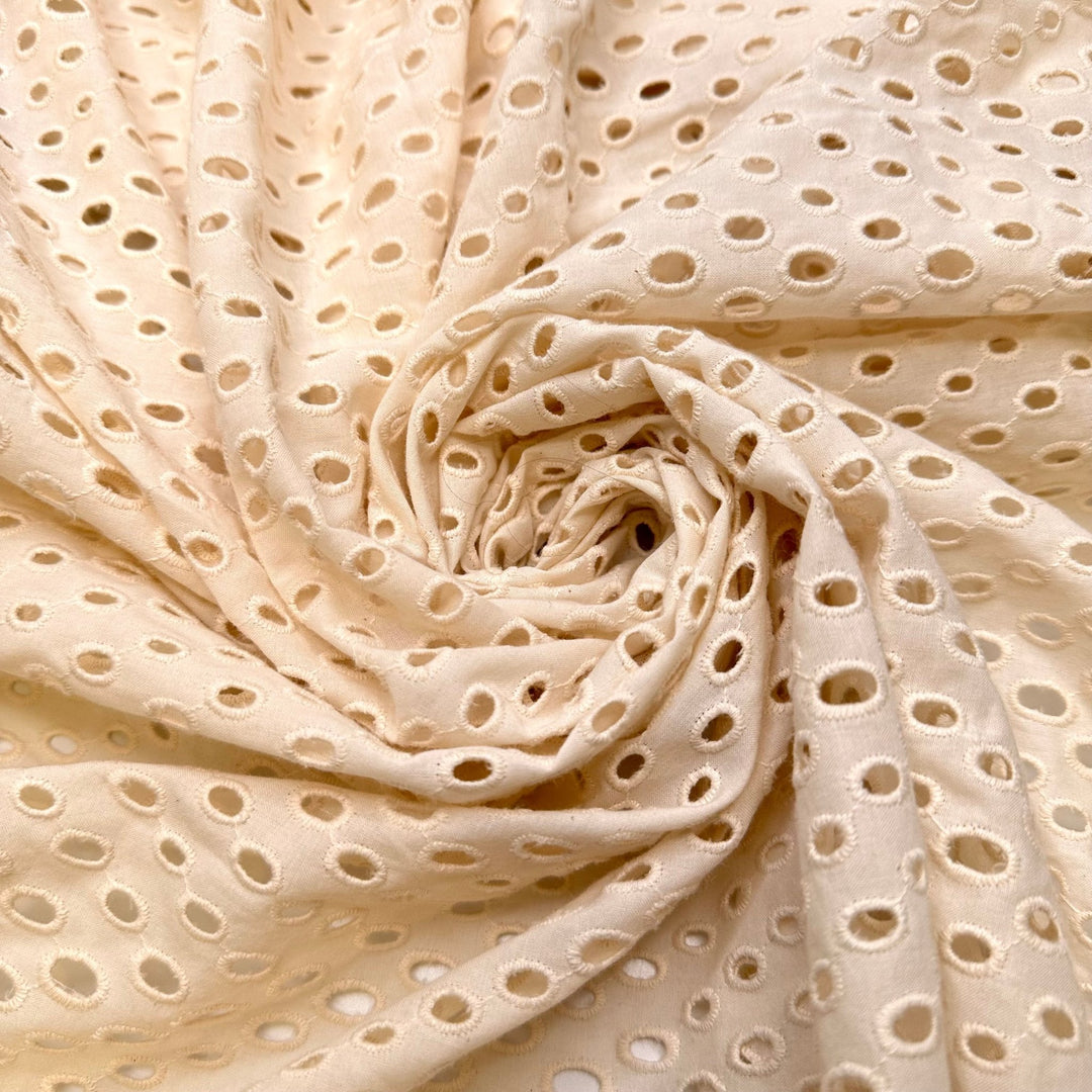 Mending Circle - Eyelet Cotton Blend Woven - Cream Polka Dots - 2.55M Bundle - True Deadstock fabric Fabric by private - Sustainable Textile | FABCYCLE