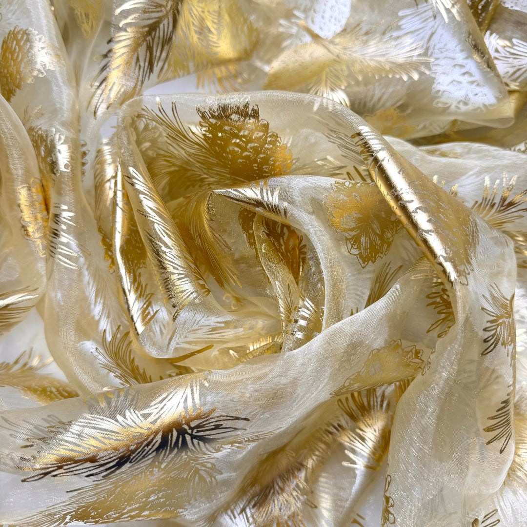 Merry New Year - Metallic Organza Poly Woven - Gold/Silver Floral - 2.4M Bundle - True Deadstock fabric Fabric by private - Sustainable Textile | FABCYCLE