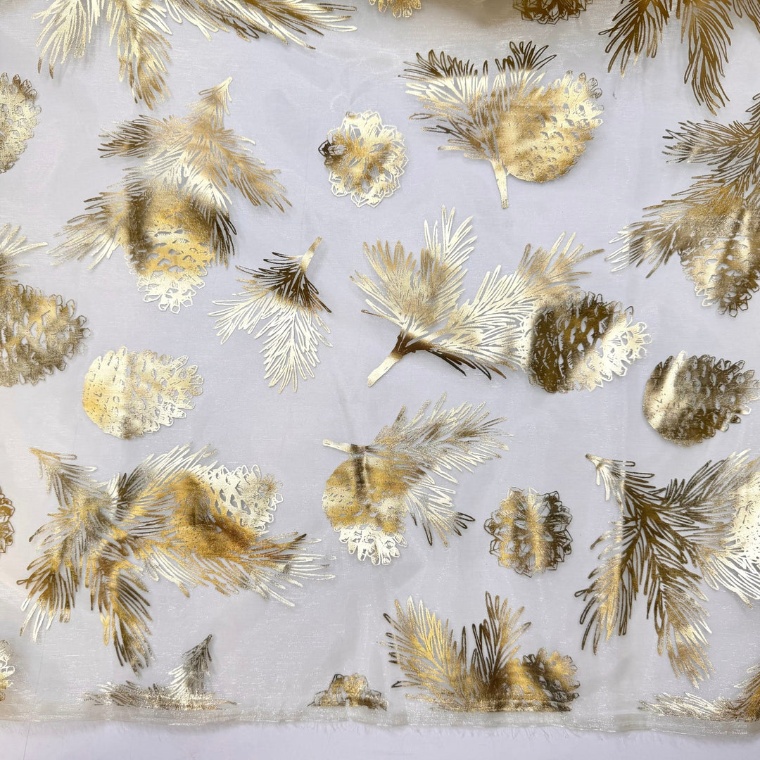 Merry New Year - Metallic Organza Poly Woven - Gold/Silver Floral - 2.4M Bundle - True Deadstock fabric Fabric by private - Sustainable Textile | FABCYCLE