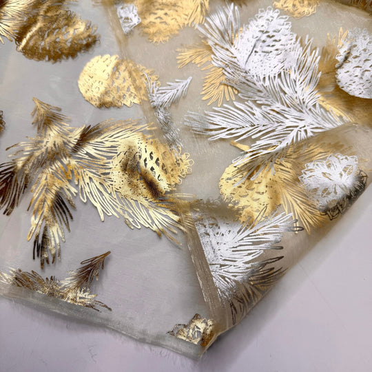 Merry New Year - Metallic Organza Poly Woven - Gold/Silver Floral - 2.4M Bundle - True Deadstock fabric Fabric by private - Sustainable Textile | FABCYCLE