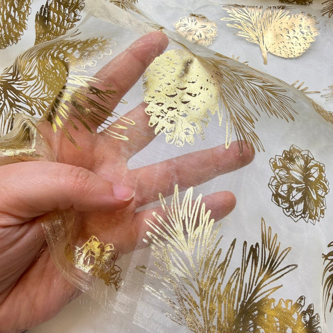 Merry New Year - Metallic Organza Poly Woven - Gold/Silver Floral - 2.4M Bundle - True Deadstock fabric Fabric by private - Sustainable Textile | FABCYCLE