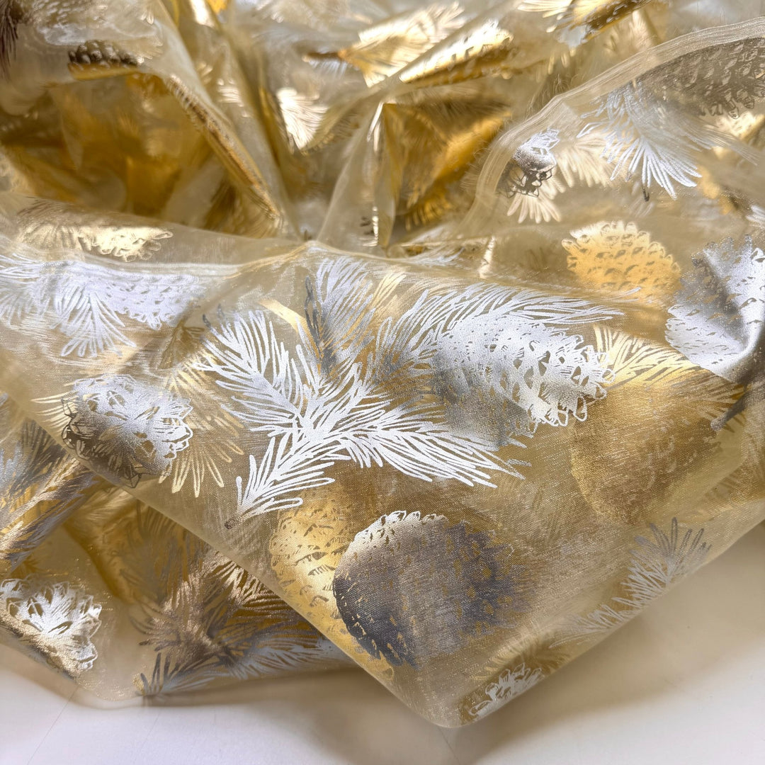 Merry New Year - Metallic Organza Poly Woven - Gold/Silver Floral - 2.4M Bundle - True Deadstock fabric Fabric by private - Sustainable Textile | FABCYCLE