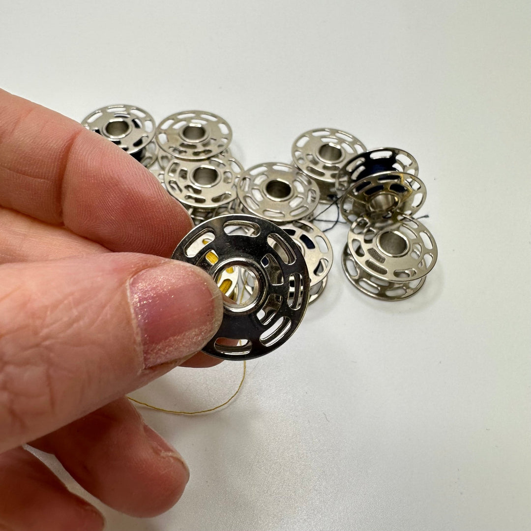 Metal Bobbin With Thread Tools - Silver Multi - 6 Pack - True Deadstock supplies Fabric by private - Sustainable Textile | FABCYCLE
