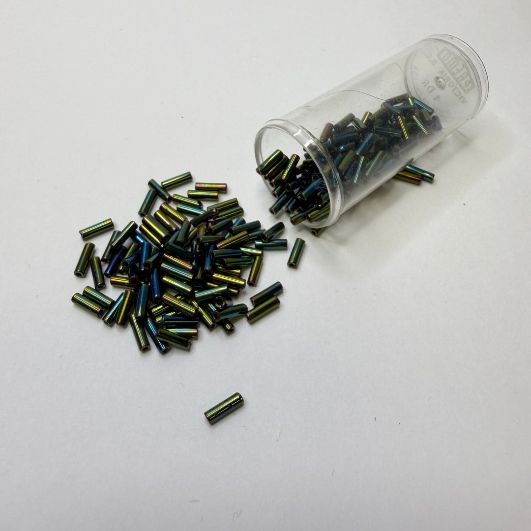 Metallic Multi Chromed Bugle Beads Beads - Blue/Green - 50 Pack - True Deadstock supplies Fabric by private - Sustainable Textile | FABCYCLE