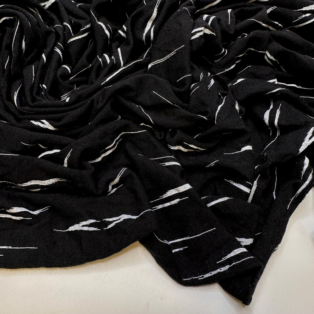 Meteor Shower - Jersey Natural Blend Knit - Black/White Abstract - 2.45M Bundle - True Deadstock fabric Fabric by private - Sustainable Textile | FABCYCLE