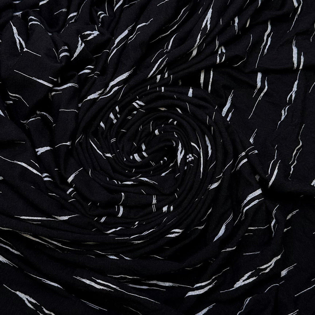 Meteor Shower - Jersey Natural Blend Knit - Black/White Abstract - 2.45M Bundle - True Deadstock fabric Fabric by private - Sustainable Textile | FABCYCLE