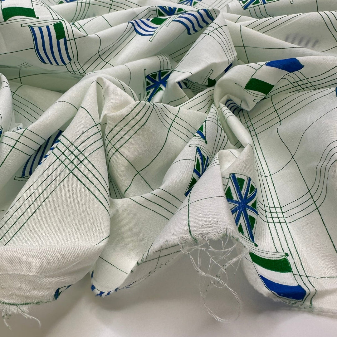 Mince Pie - Poly/Cotton Woven - Light Green/Blue Flags - 1.3M Bundle - True Deadstock fabric Fabric by private - Sustainable Textile | FABCYCLE