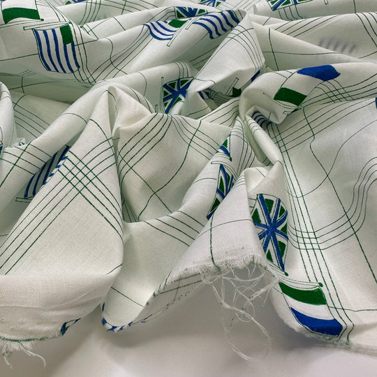 Mince Pie - Poly/Cotton Woven - Light Green/Blue Flags - 1.3M Bundle - True Deadstock fabric Fabric by private - Sustainable Textile | FABCYCLE