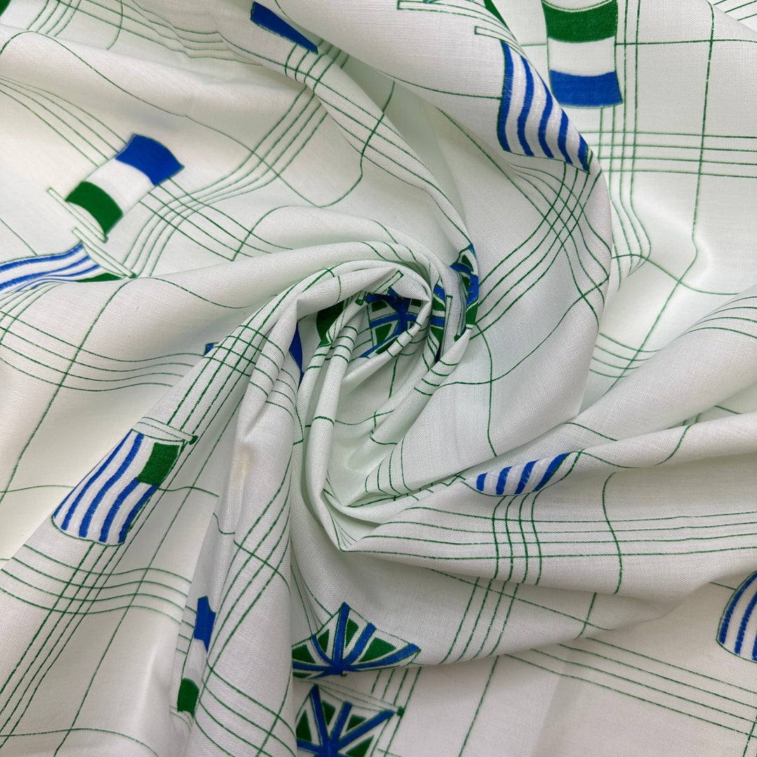 Mince Pie - Poly/Cotton Woven - Light Green/Blue Flags - 1.3M Bundle - True Deadstock fabric Fabric by private - Sustainable Textile | FABCYCLE