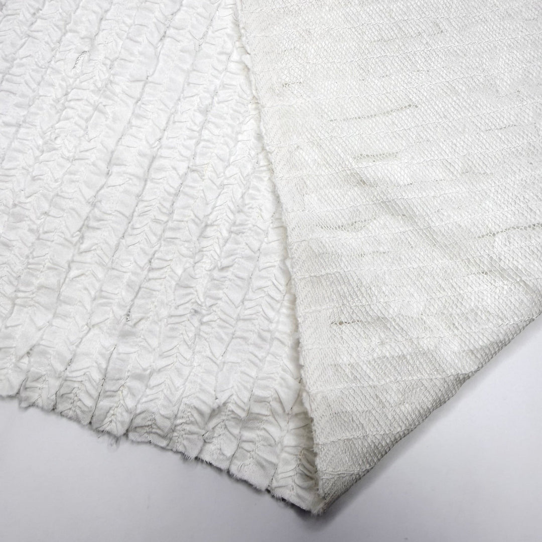 Mingling With The Socialites - Strips Of Rufffled Fabric Mesh Cotton Knit - White - 3.4M Bundle - True Deadstock fabric Fabric by private - Sustainable Textile | FABCYCLE