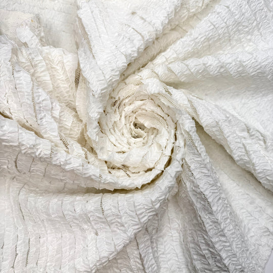 Mingling With The Socialites - Strips Of Rufffled Fabric Mesh Cotton Knit - White - 3.4M Bundle - True Deadstock fabric Fabric by private - Sustainable Textile | FABCYCLE