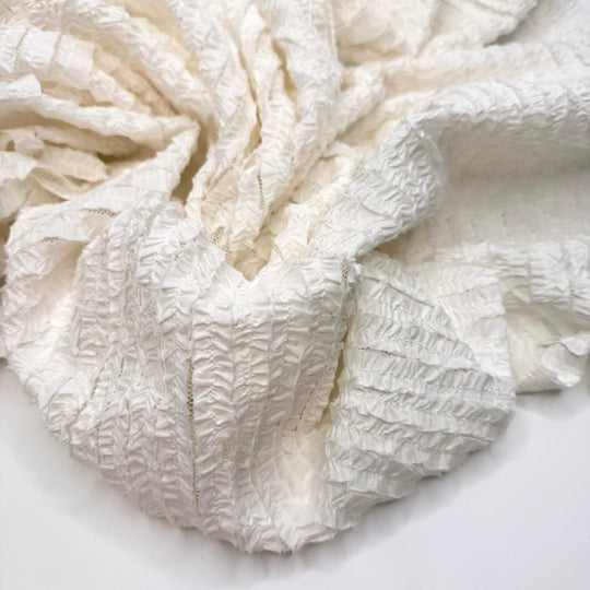 Mingling With The Socialites - Strips Of Rufffled Fabric Mesh Cotton Knit - White - 3.4M Bundle - True Deadstock fabric Fabric by private - Sustainable Textile | FABCYCLE