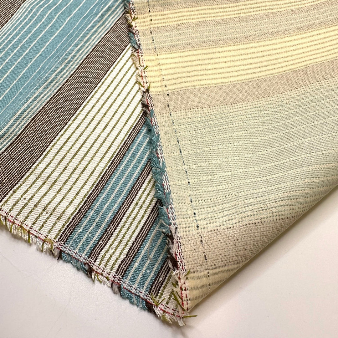 Missing Summer Weather - Water Resistant Polyester Blend Woven - Cream/Blue Stripes - 1.2M Bundle - True Deadstock fabric Fabric by private - Sustainable Textile | FABCYCLE