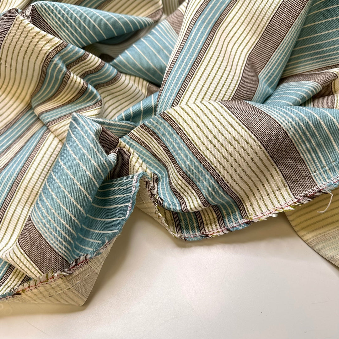 Missing Summer Weather - Water Resistant Polyester Blend Woven - Cream/Blue Stripes - 1.2M Bundle - True Deadstock fabric Fabric by private - Sustainable Textile | FABCYCLE